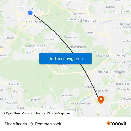 Sindelfingen to Rommelsbach map