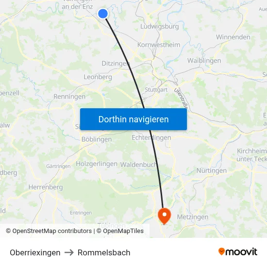 Oberriexingen to Rommelsbach map