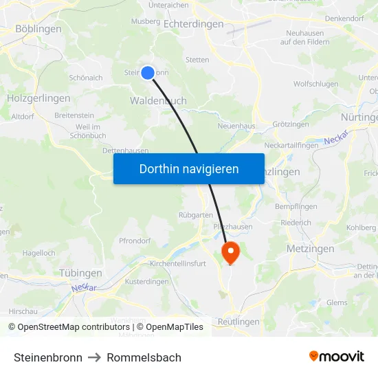 Steinenbronn to Rommelsbach map