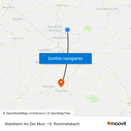 Steinheim An Der Murr to Rommelsbach map