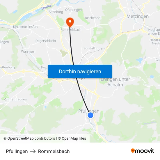 Pfullingen to Rommelsbach map