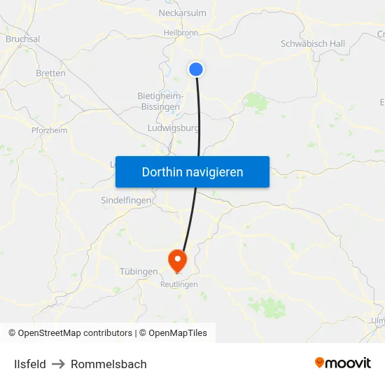 Ilsfeld to Rommelsbach map