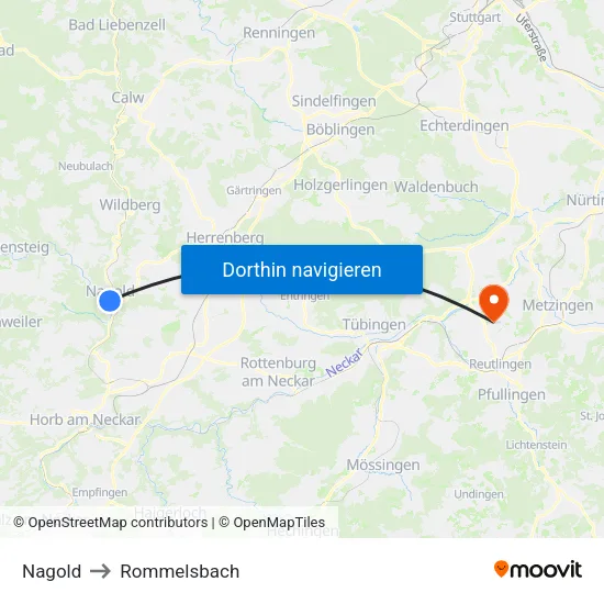 Nagold to Rommelsbach map