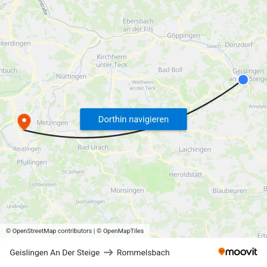 Geislingen An Der Steige to Rommelsbach map