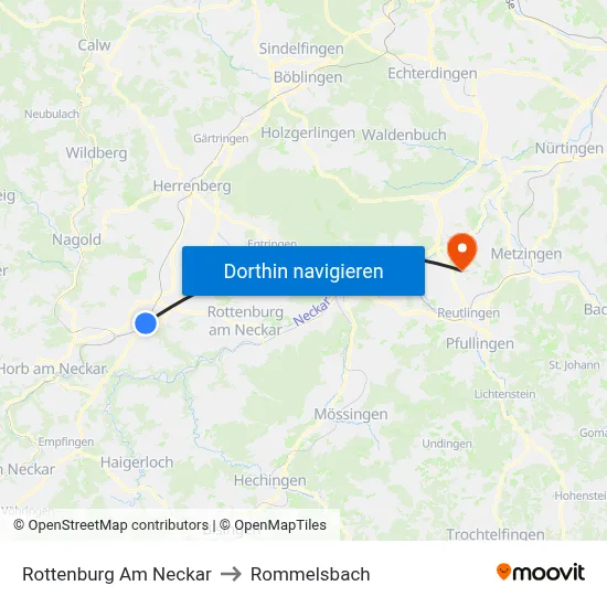 Rottenburg Am Neckar to Rommelsbach map
