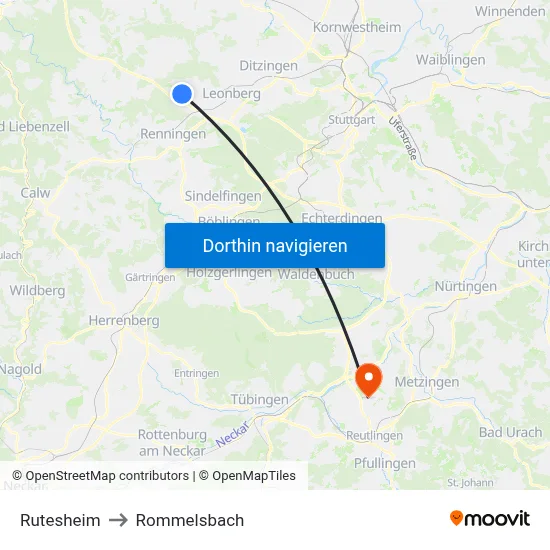Rutesheim to Rommelsbach map