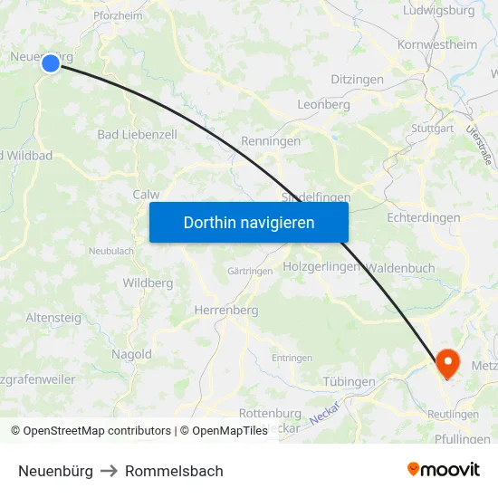 Neuenbürg to Rommelsbach map