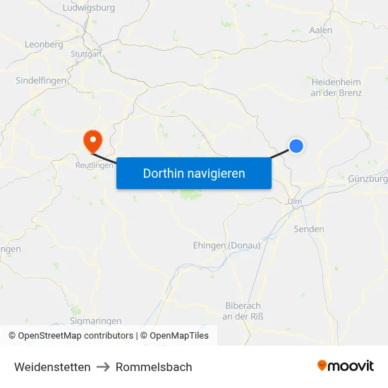 Weidenstetten to Rommelsbach map