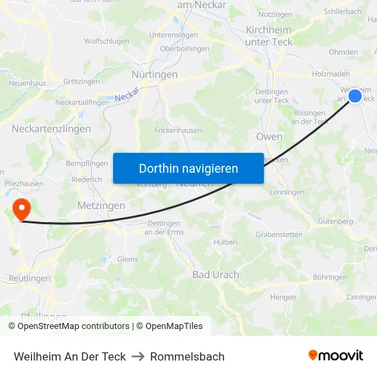 Weilheim An Der Teck to Rommelsbach map