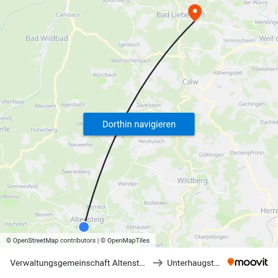 Verwaltungsgemeinschaft Altensteig to Unterhaugstett map
