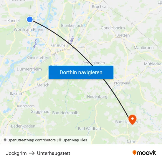 Jockgrim to Unterhaugstett map