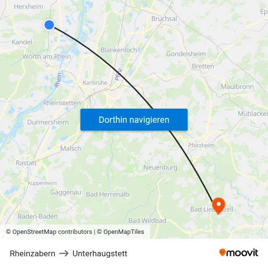 Rheinzabern to Unterhaugstett map