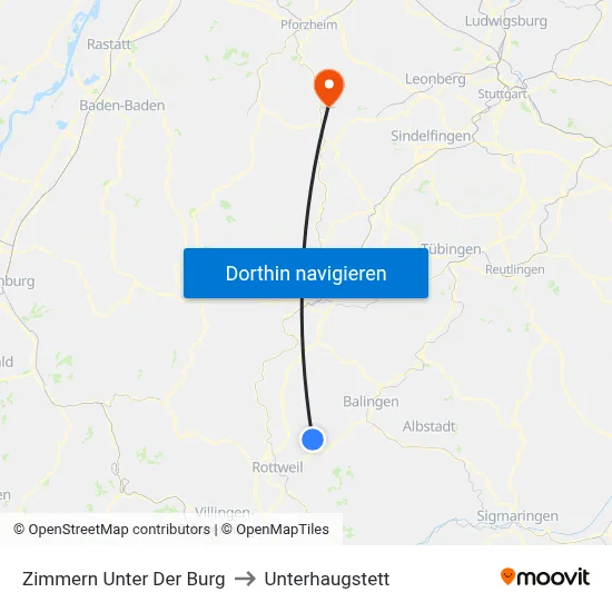 Zimmern Unter Der Burg to Unterhaugstett map