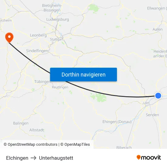 Elchingen to Unterhaugstett map