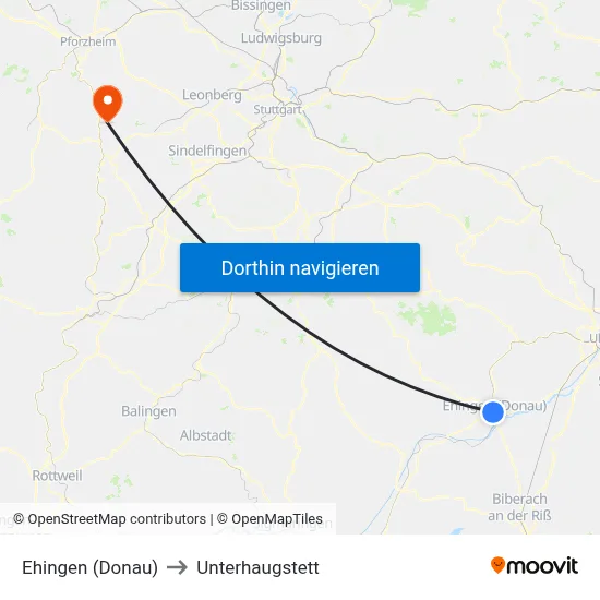 Ehingen (Donau) to Unterhaugstett map