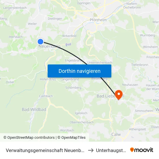 Verwaltungsgemeinschaft Neuenbürg to Unterhaugstett map