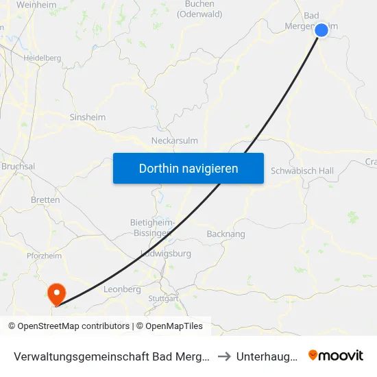 Verwaltungsgemeinschaft Bad Mergentheim to Unterhaugstett map