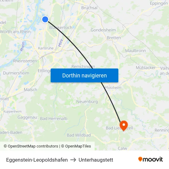 Eggenstein-Leopoldshafen to Unterhaugstett map
