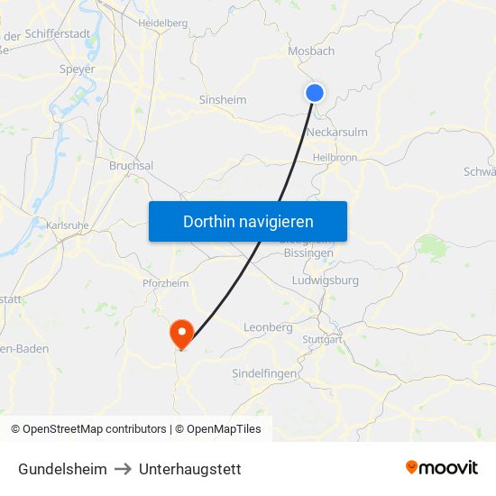 Gundelsheim to Unterhaugstett map