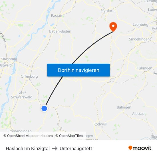 Haslach Im Kinzigtal to Unterhaugstett map