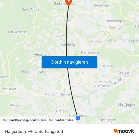 Haigerloch to Unterhaugstett map
