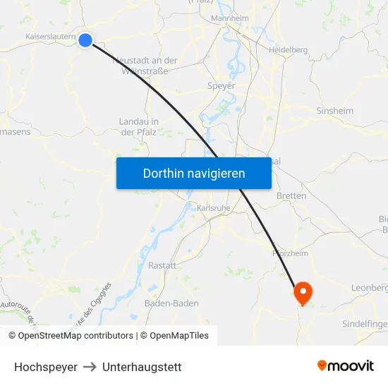 Hochspeyer to Unterhaugstett map