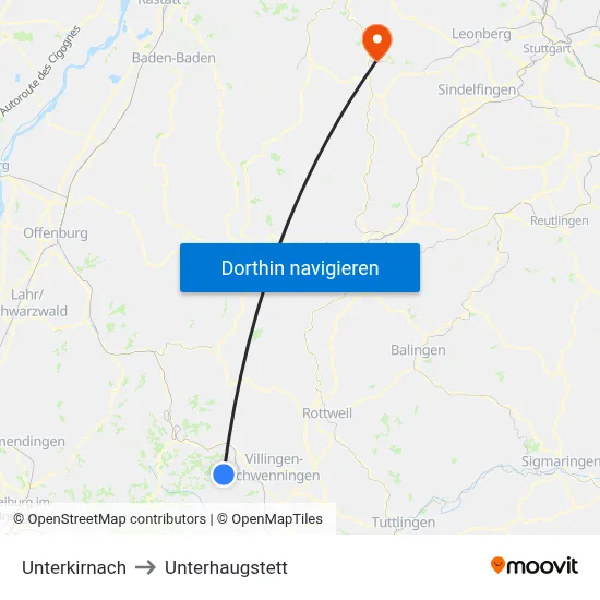 Unterkirnach to Unterhaugstett map