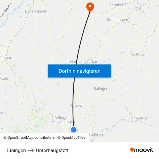 Tuningen to Unterhaugstett map