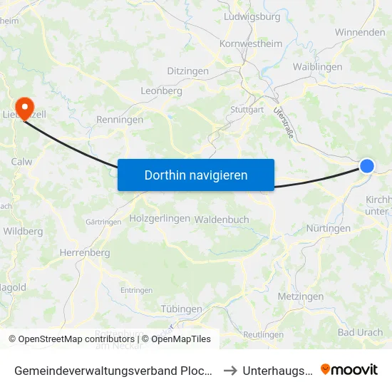 Gemeindeverwaltungsverband Plochingen to Unterhaugstett map