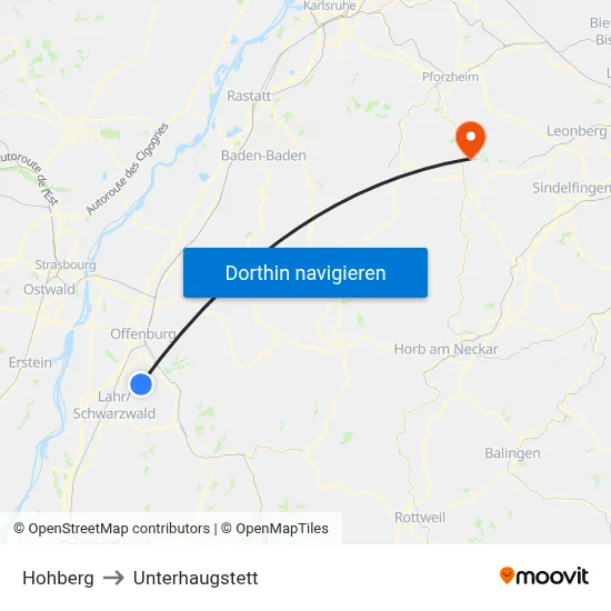 Hohberg to Unterhaugstett map