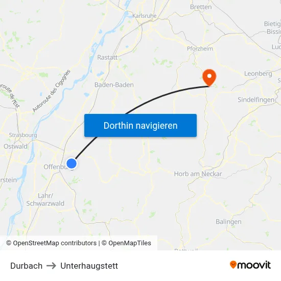 Durbach to Unterhaugstett map