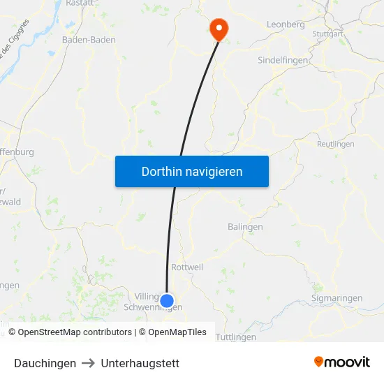 Dauchingen to Unterhaugstett map