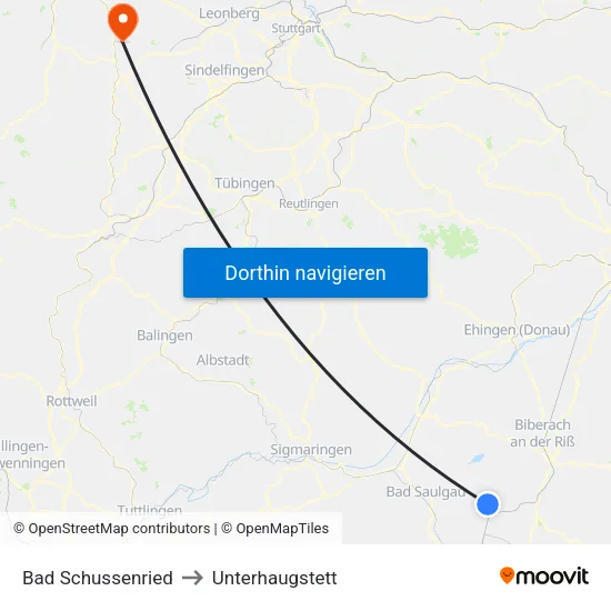 Bad Schussenried to Unterhaugstett map