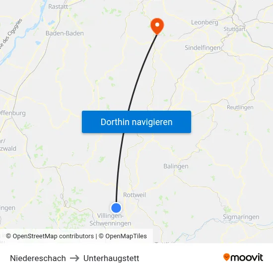 Niedereschach to Unterhaugstett map
