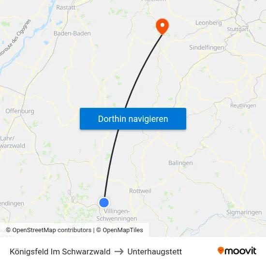 Königsfeld Im Schwarzwald to Unterhaugstett map