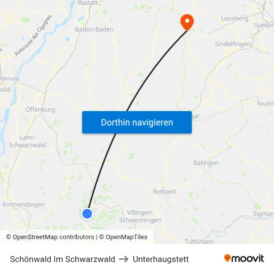 Schönwald Im Schwarzwald to Unterhaugstett map