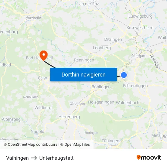 Vaihingen to Unterhaugstett map