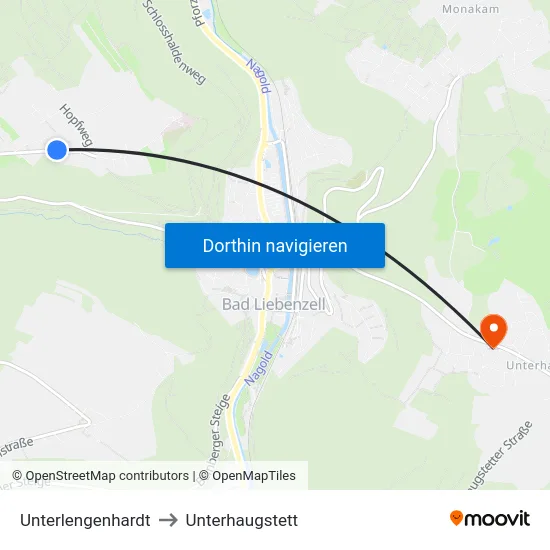 Unterlengenhardt to Unterhaugstett map