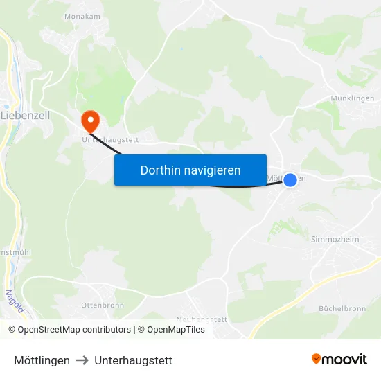 Möttlingen to Unterhaugstett map