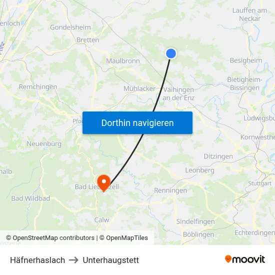 Häfnerhaslach to Unterhaugstett map