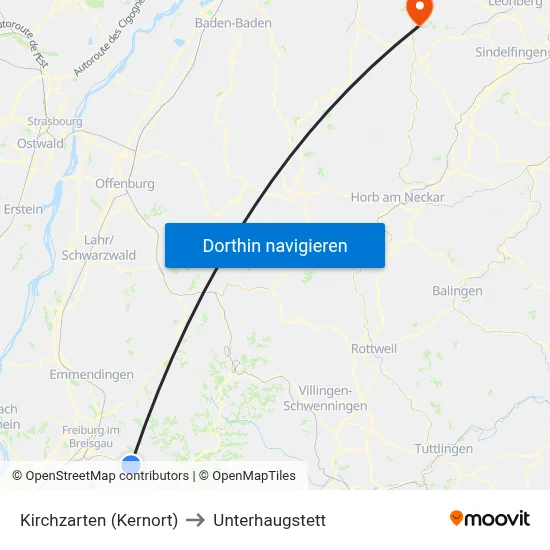 Kirchzarten (Kernort) to Unterhaugstett map
