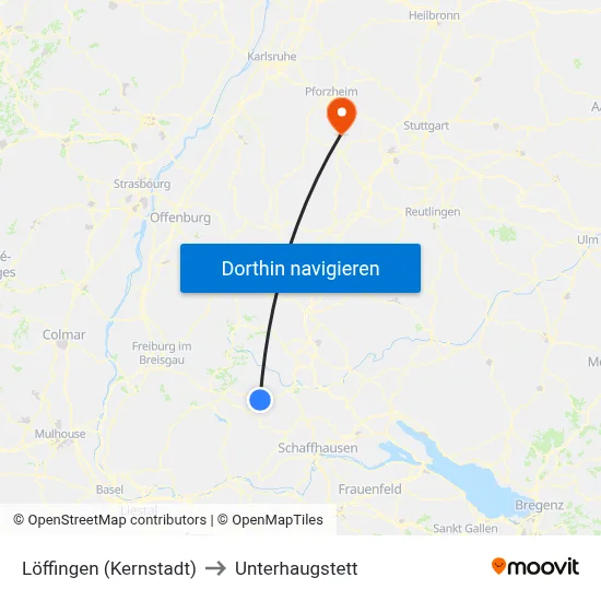 Löffingen (Kernstadt) to Unterhaugstett map