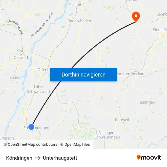 Köndringen to Unterhaugstett map