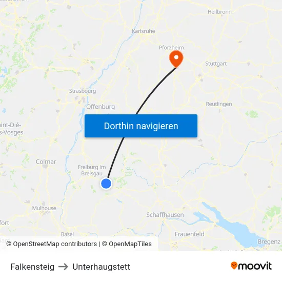 Falkensteig to Unterhaugstett map