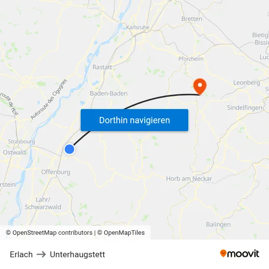 Erlach to Unterhaugstett map