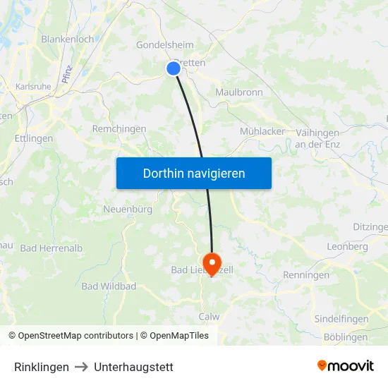 Rinklingen to Unterhaugstett map