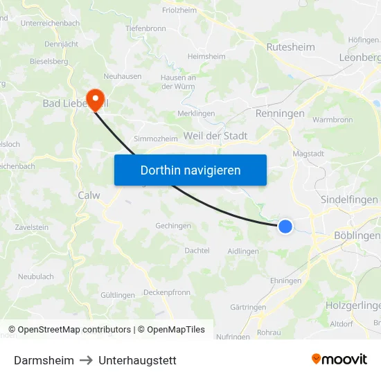 Darmsheim to Unterhaugstett map