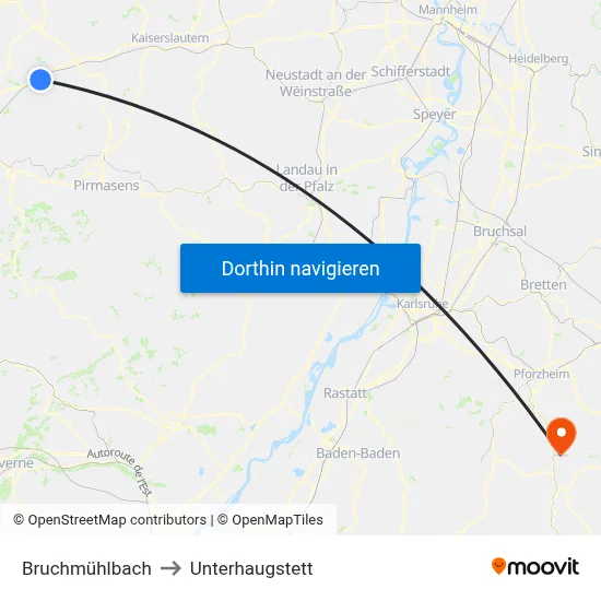 Bruchmühlbach to Unterhaugstett map