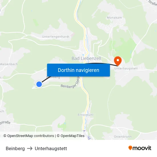 Beinberg to Unterhaugstett map