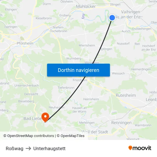 Roßwag to Unterhaugstett map